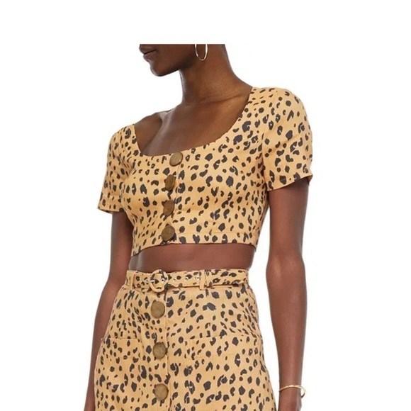 Nicholas Shirt NWT Leopard Tencil Crop Top in Amber New 2 - Picture 8 of 12